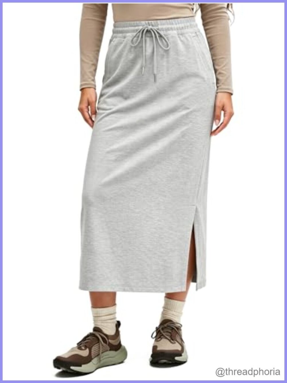 Women's High Waisted Midi Skirt with Pockets Slit Casual Athletic